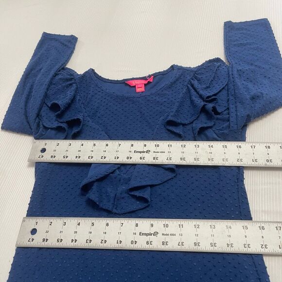 Lilly Pulitzer Pheby Oyster Bay Navy Blue Cozy Knit Swiss Dot Ruffle Dress Small - Picture 5 of 7